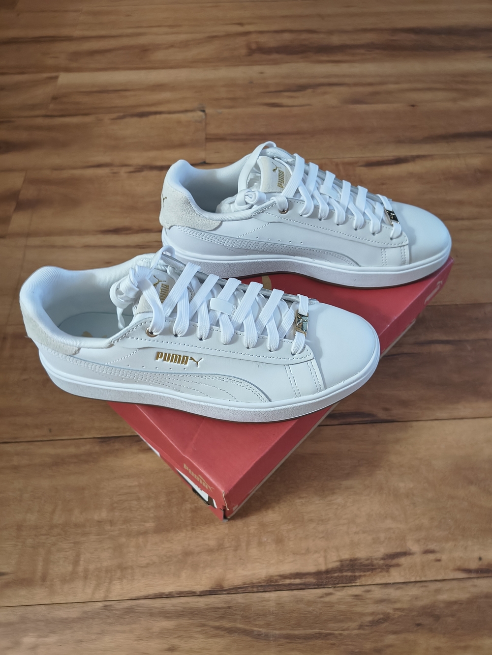 Puma Women's Aveline  White Sneakers with Gold Logo